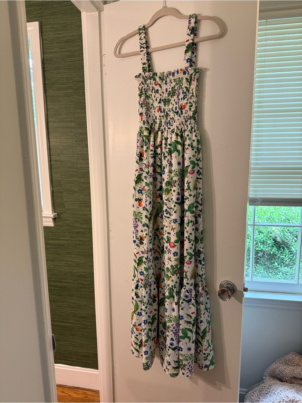 Hill House White Floral Smocked Dress with Multicolor Print